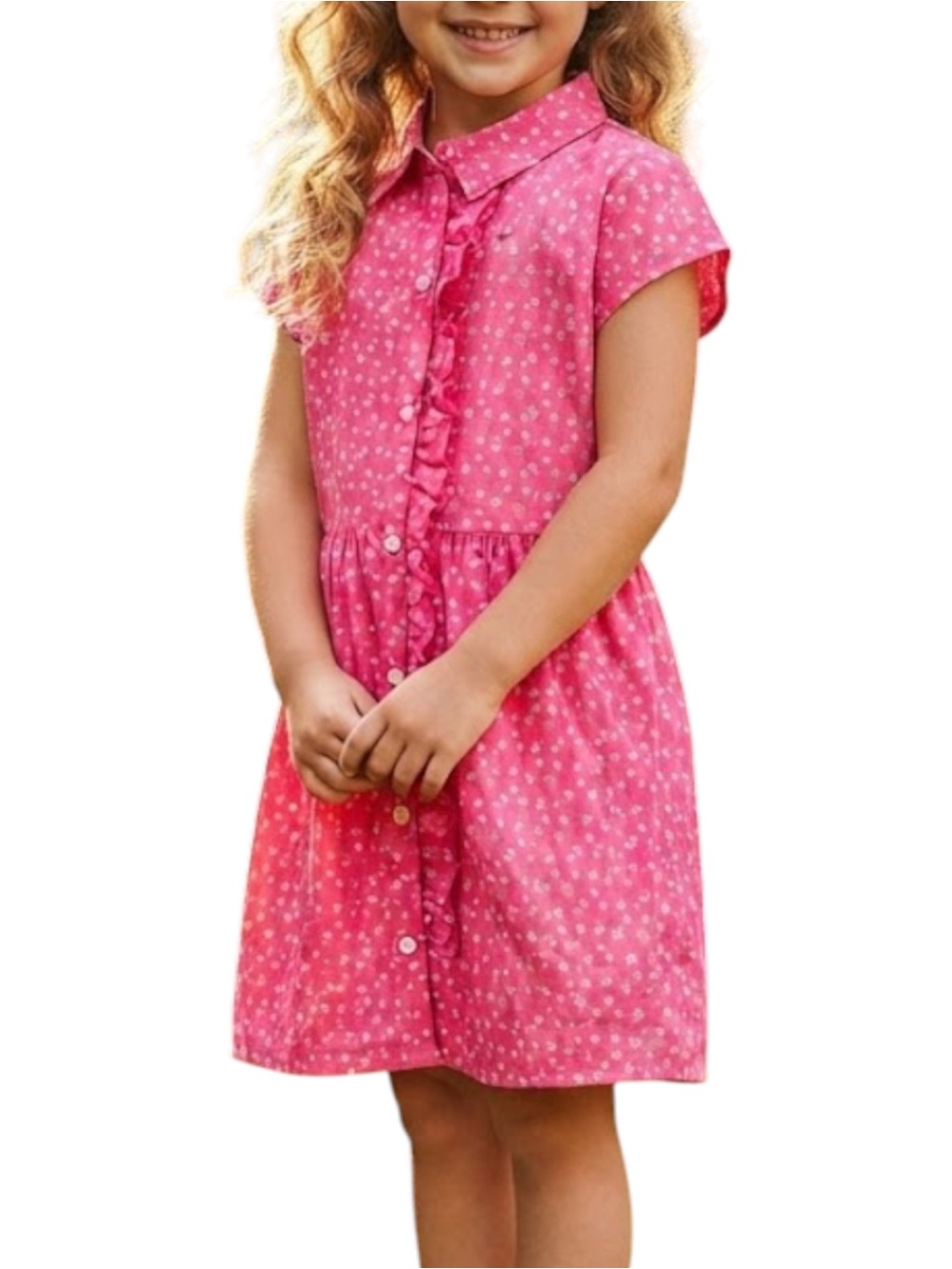 CARTER'S Cottagecore Preppy Kids Floral Ruffle Shirt Dress Pink Button Front 6Y